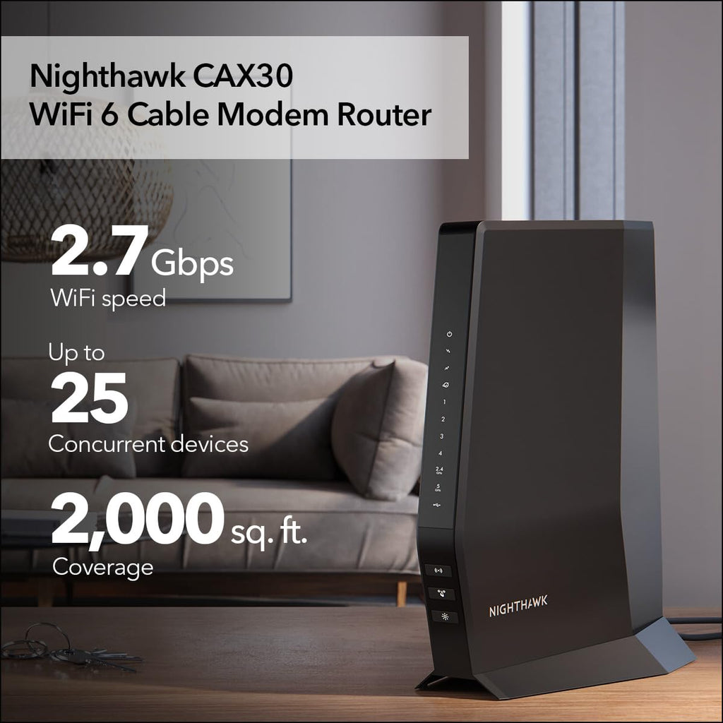 NETGEAR Nighthawk DOCSIS 3.1 Modem Router Combo CAX30, WiFi 6, 2.7 Gbps