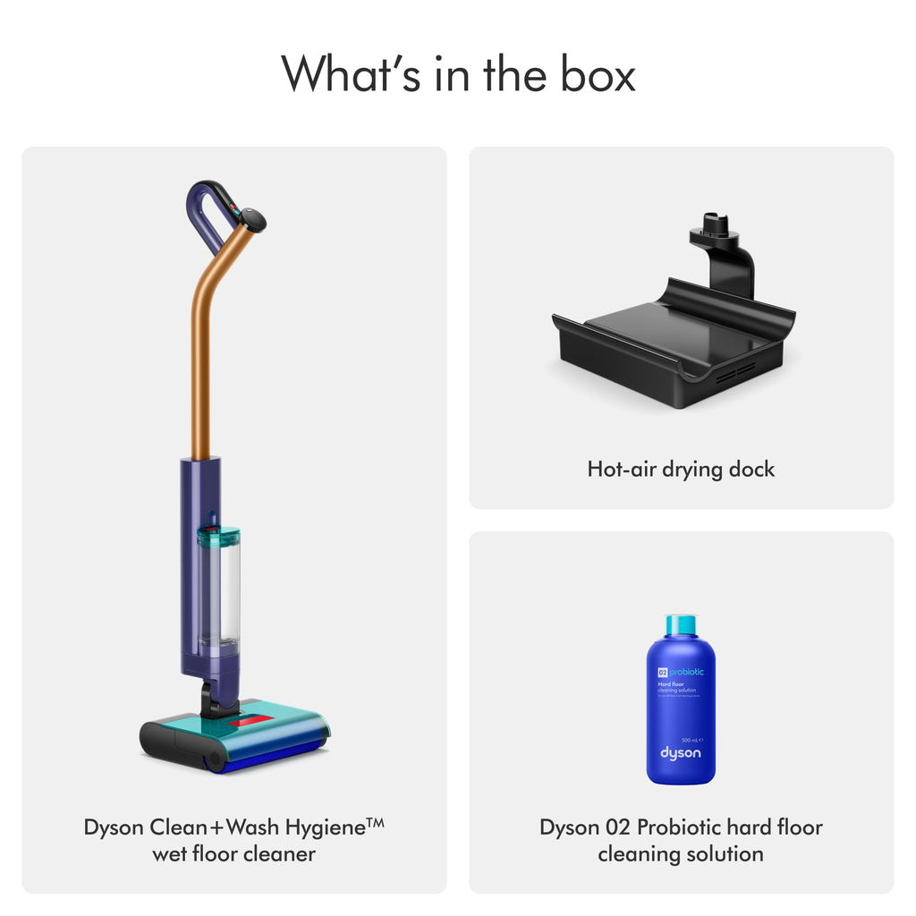 Dyson Clean+Wash Hygiene Wet and Dry Cleaner for Hard Floors - Cordless, 70 Minutes Run time, lays Flat, Anti-Tangle, self-Cleaning Roller, Drying Dock