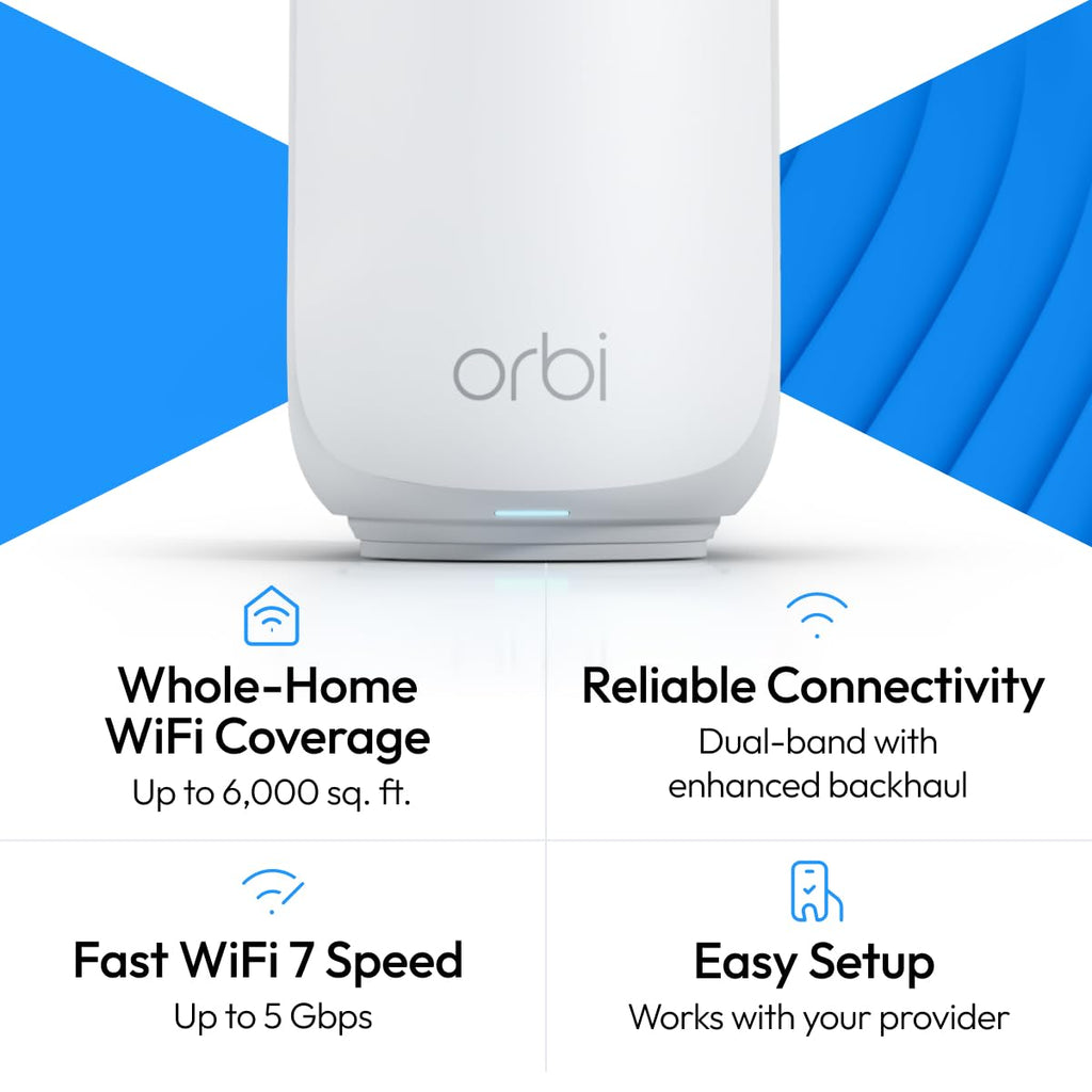 NETGEAR Orbi 360 Series WiFi 7 Mesh System, Up to 6,000 sq ft., 3 Pack