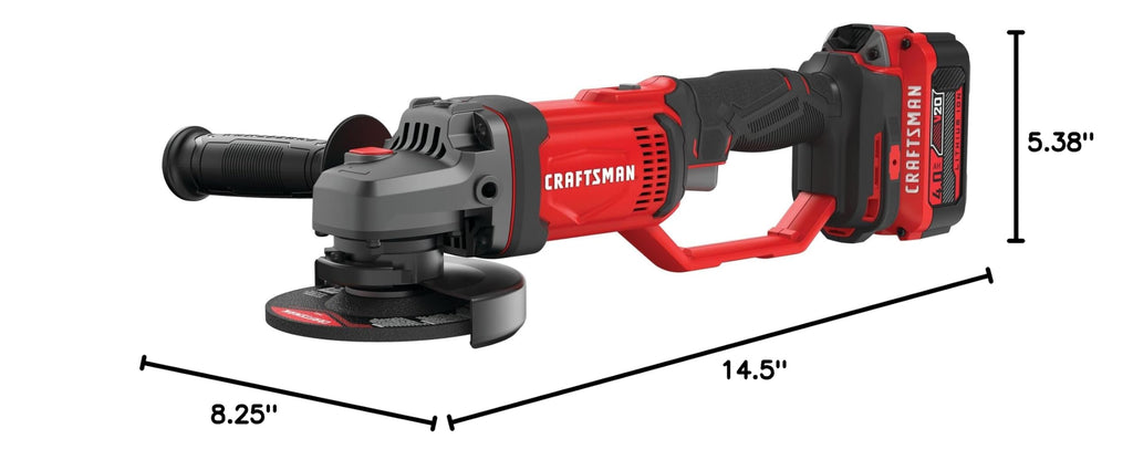 CRAFTSMAN V20 Cordless Angle Grinder Tool Kit, 4-1/2 inch, Battery and Charger Included (CMCG400M1)