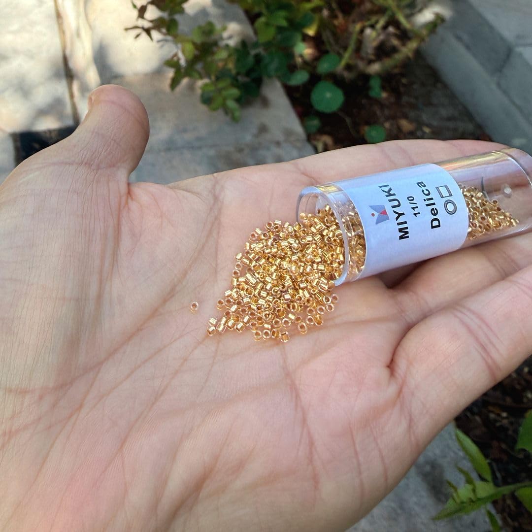 30g Miyuki Delica 11/0 Seed Beads, 24Kt Gold-Lined Crystal Gold DB33