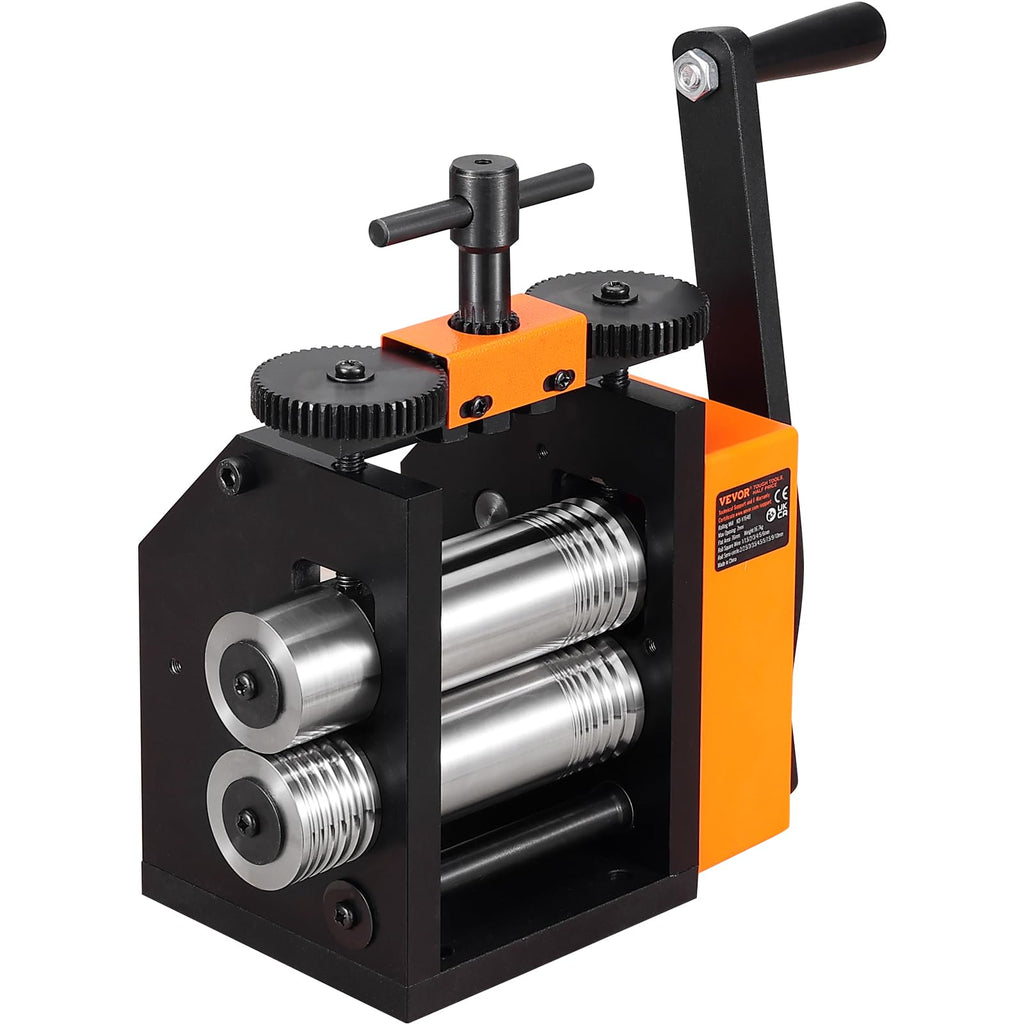 VEVOR Jewelry Press, 75mm Width, 3-in-1 Functionality, Gear Ratio 1:2, Adjustable 0.03-6.5mm Press Thickness, Ideal for Crafting Metal Jewelry Sheets, Squares, Wires, and Semicircles