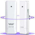 Wireless Bridge, Pre-Configured 3 Pack Long Range WiFi Bridge for Point to Multi-Point, High-Speed Network Bridge with Hotspot, for Stores, Barn, Garage, Building, 100/1000Mbps LAN Port. 3 Pack (5KM)