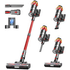 Cordless Vacuum Cleaner, 650W/60KPa 70Mins Vacuum Cleaners for Home, Self-Standing Stick Vacuum with Anti-Tangle Brush & OLED Touch Screen, Vacuum Cleaner for Hardwood Floors,Carpet,Pet Hair,Car (Red)