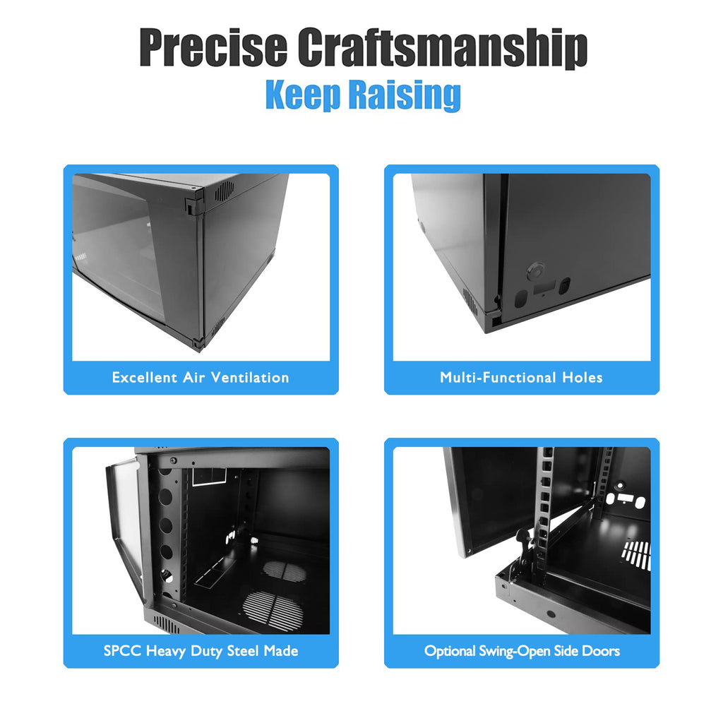 Wall Mount Server Cabinet for Networking Data Home Video WiFi Internet System with 12 inch Install Depth (6U 450mm deep)