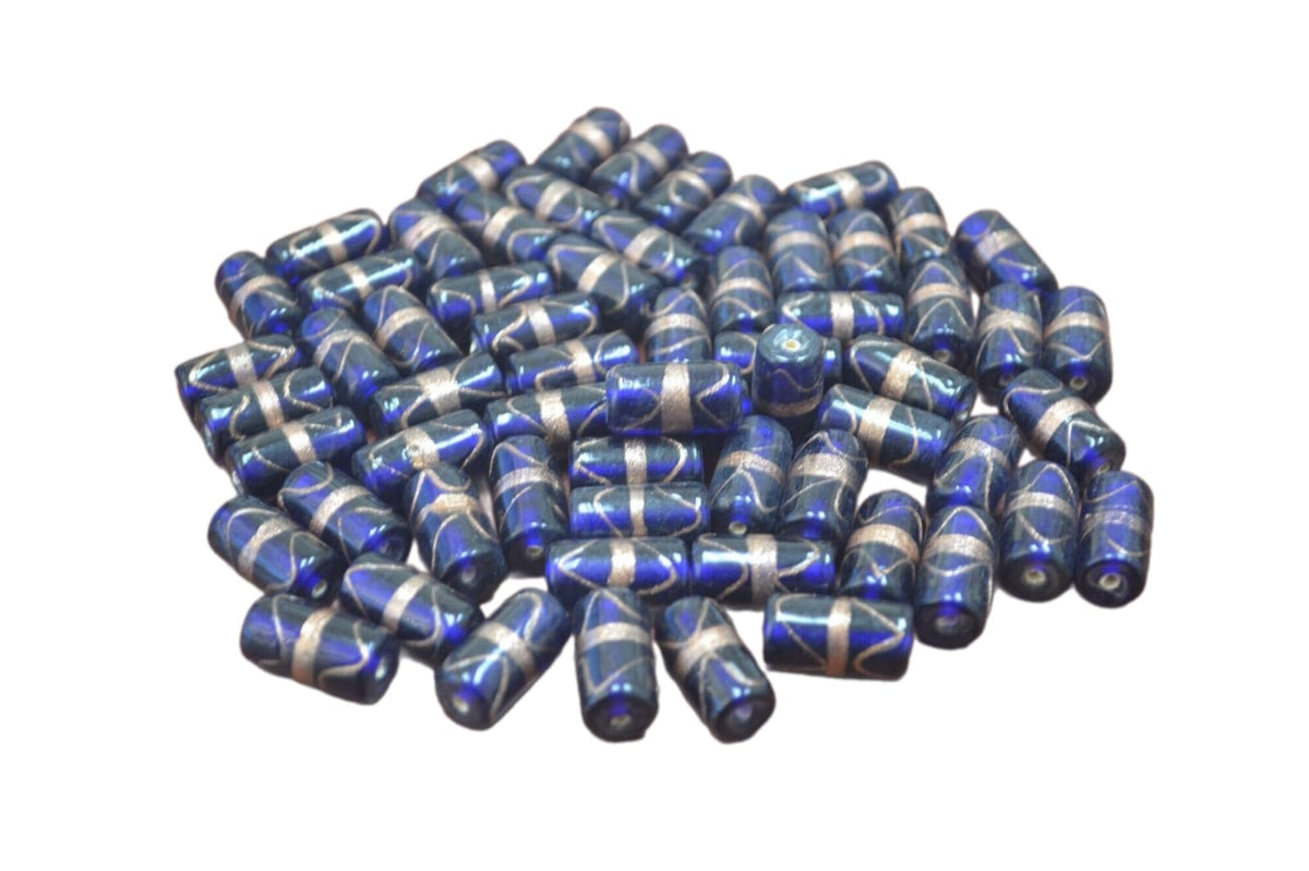 350 Pcs Dark Blue Stripe Glass Tube Beading Beads 4 Lbs Jewelry Crafting Art Beads Charms for Handmade Friendship Jewelry Bracelet Necklace DIY Crafts Beading Supplies Jewelry Making