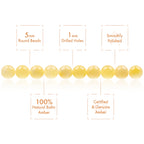Amber Round Beads Polished 100% Natural Baltic Stone 5mm Loose with Drilled Holes for Crafting Beading and Jewelry Making - Amber Culture