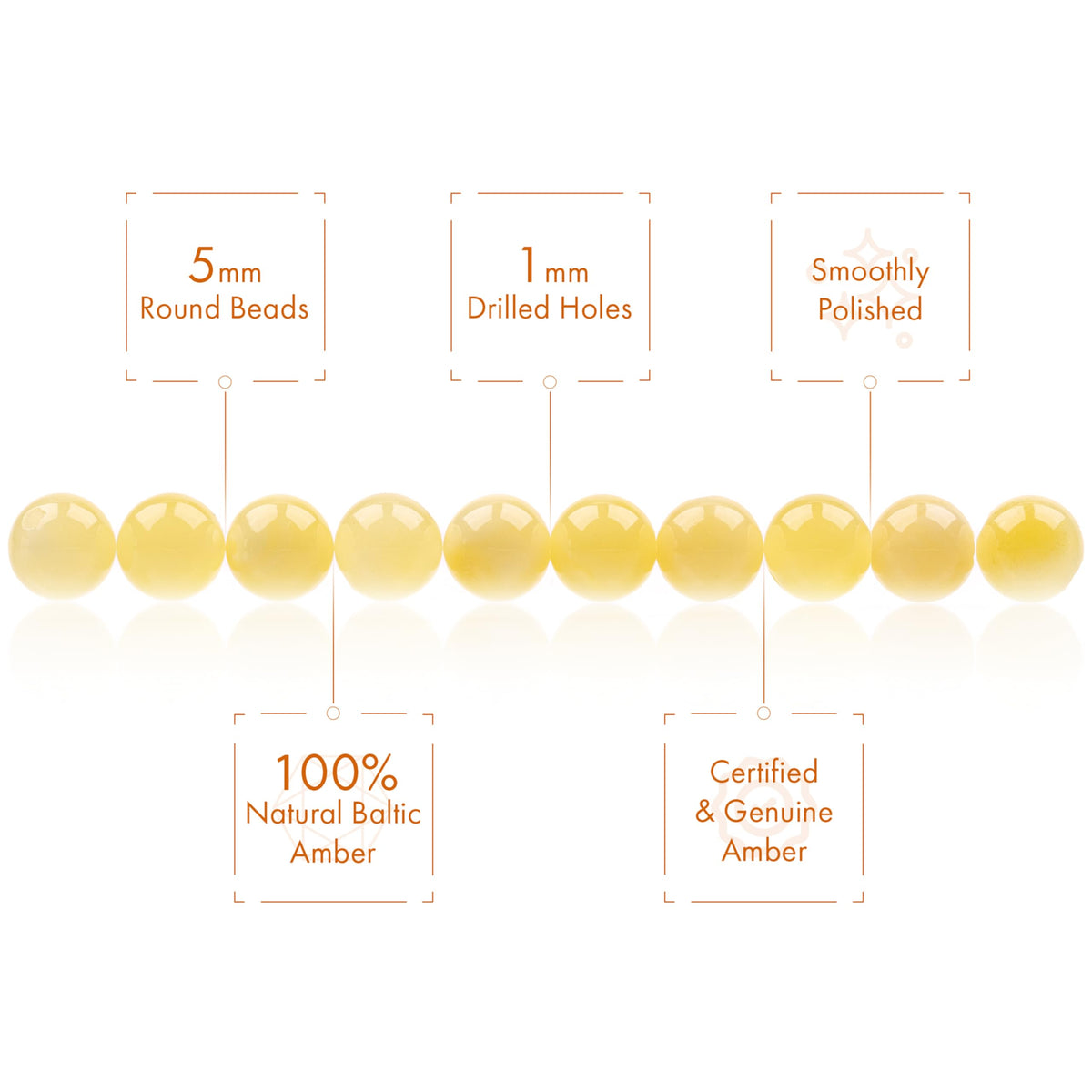 Amber Round Beads Polished 100% Natural Baltic Stone 5mm Loose with Drilled Holes for Crafting Beading and Jewelry Making - Amber Culture