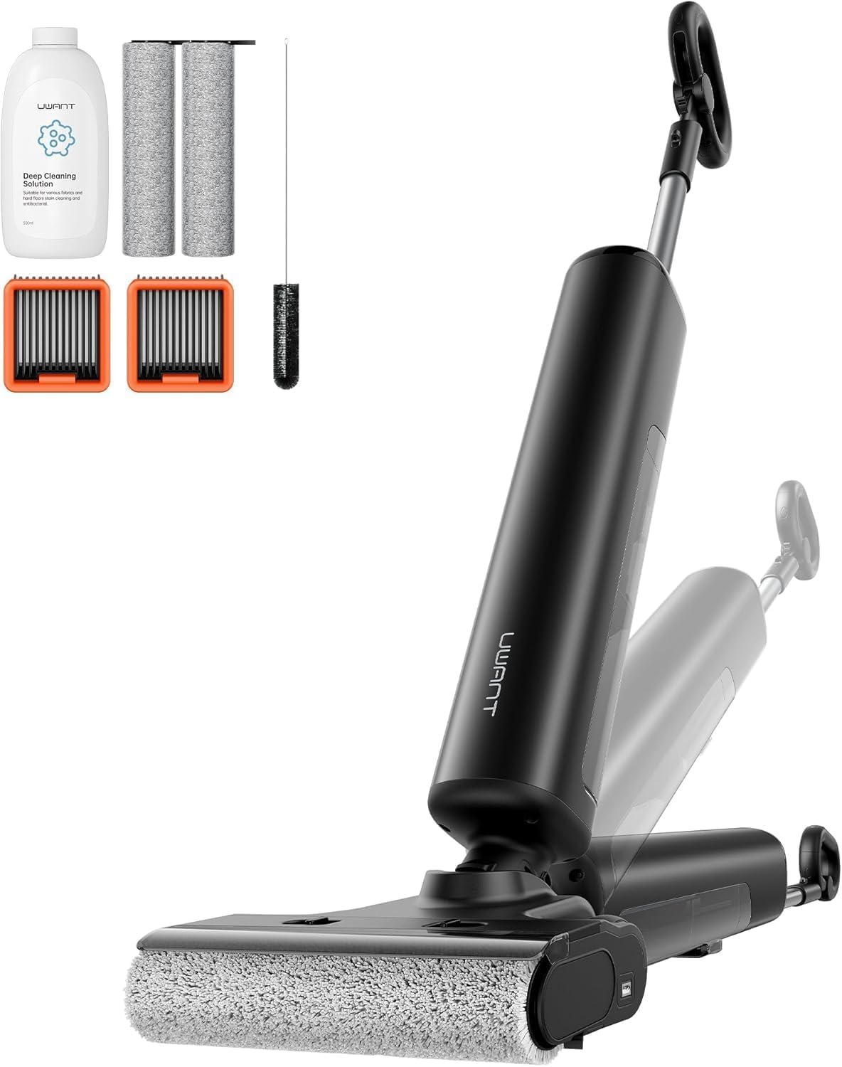 uwant Wet Dry Vacuum Cleaner 180°Lay-Flat Push-in Vacuum Mop All in One with 18000Pa Suction Auto Self-Cleaning Anti Odor Stick Dual-Edge Vacuum Cleaner Set of 1 for Hard Floor/Carpet D100