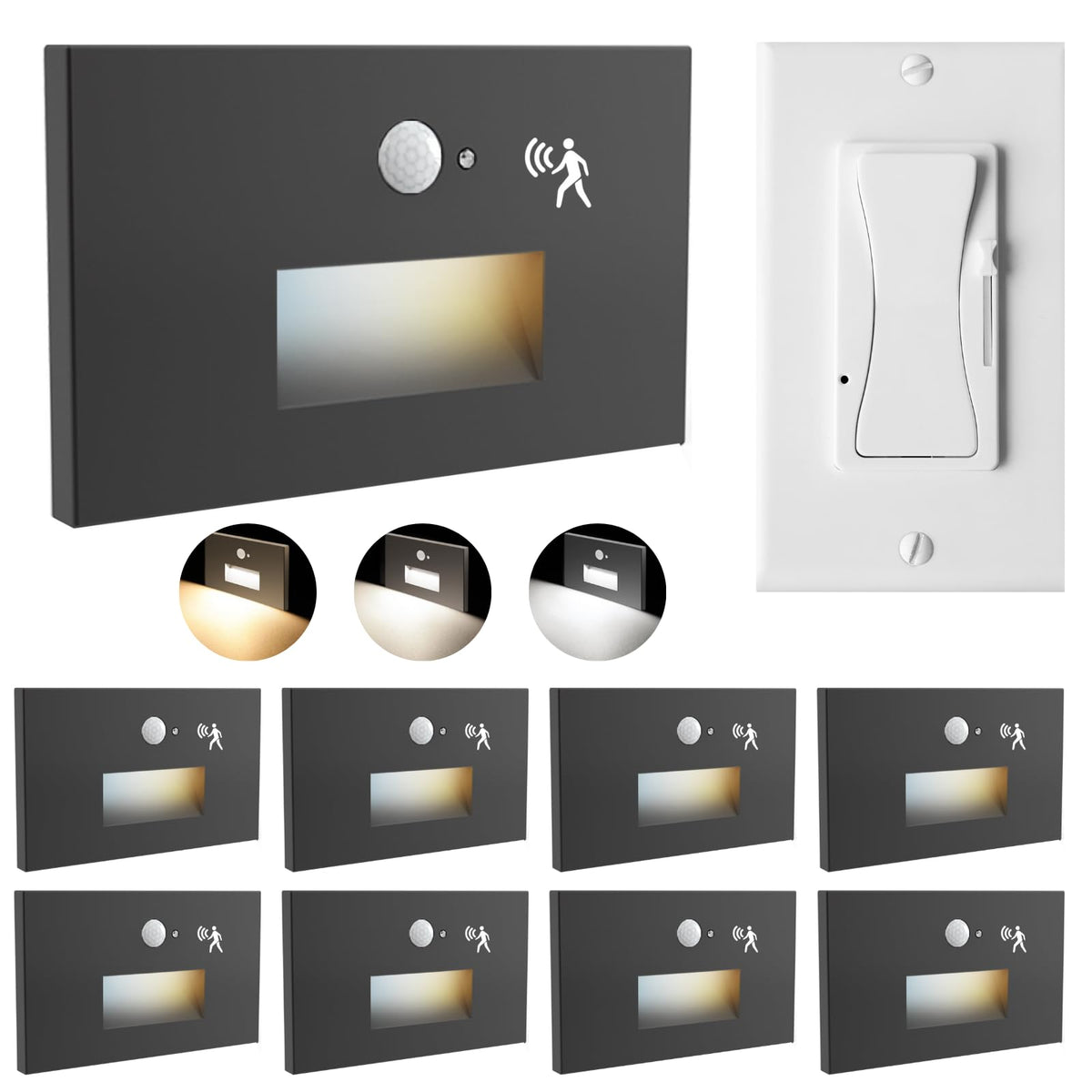 8 Pack 3CCT 120V Motion Sensor LED Step Lights Indoor Outdoor, White