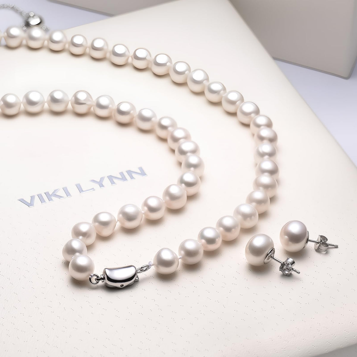 Freshwater Cultured Pearl Necklace Set Includes Stunning Bracelet and Stud Earrings Jewelry for Women Gift for Mother's Day, Anniversary, Birthday, Wedding