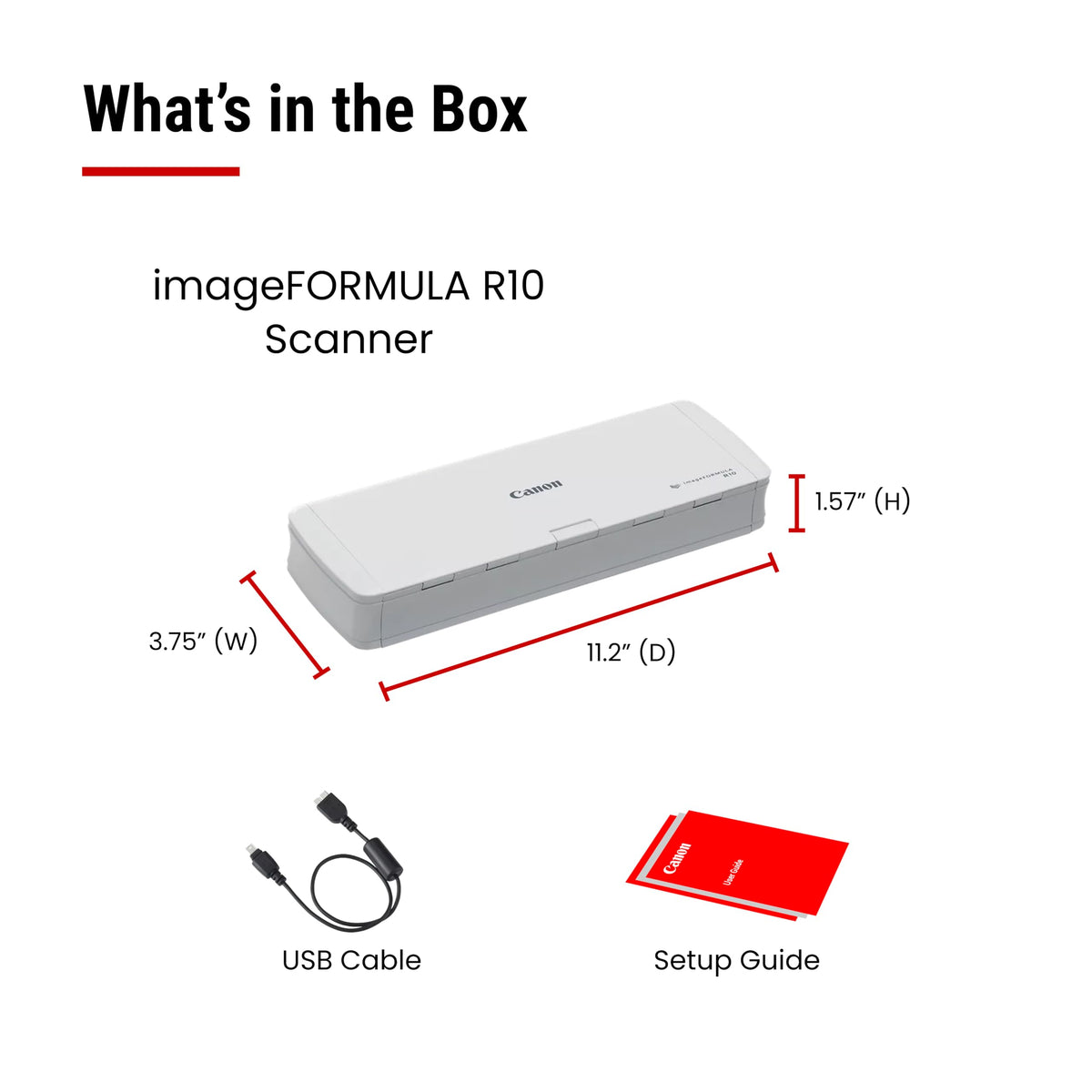 Canon imageFORMULA R10 - Portable Document Scanner, USB Powered, Duplex Scanning, Document Feeder, Easy Setup, Convenient, Perfect for Mobile Users, White