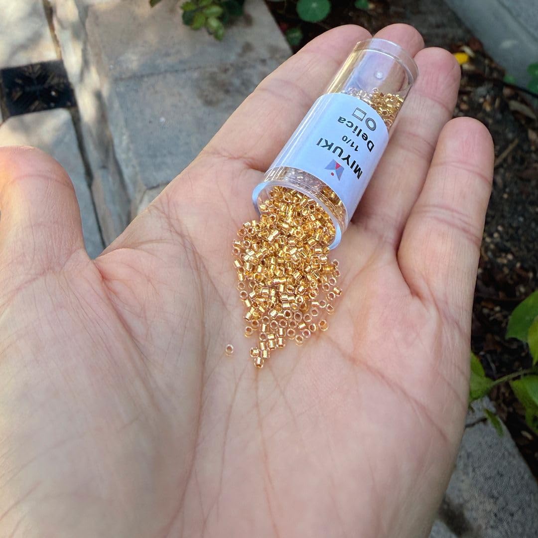 30g Miyuki Delica 11/0 Seed Beads, 24Kt Gold-Lined Crystal Gold DB33