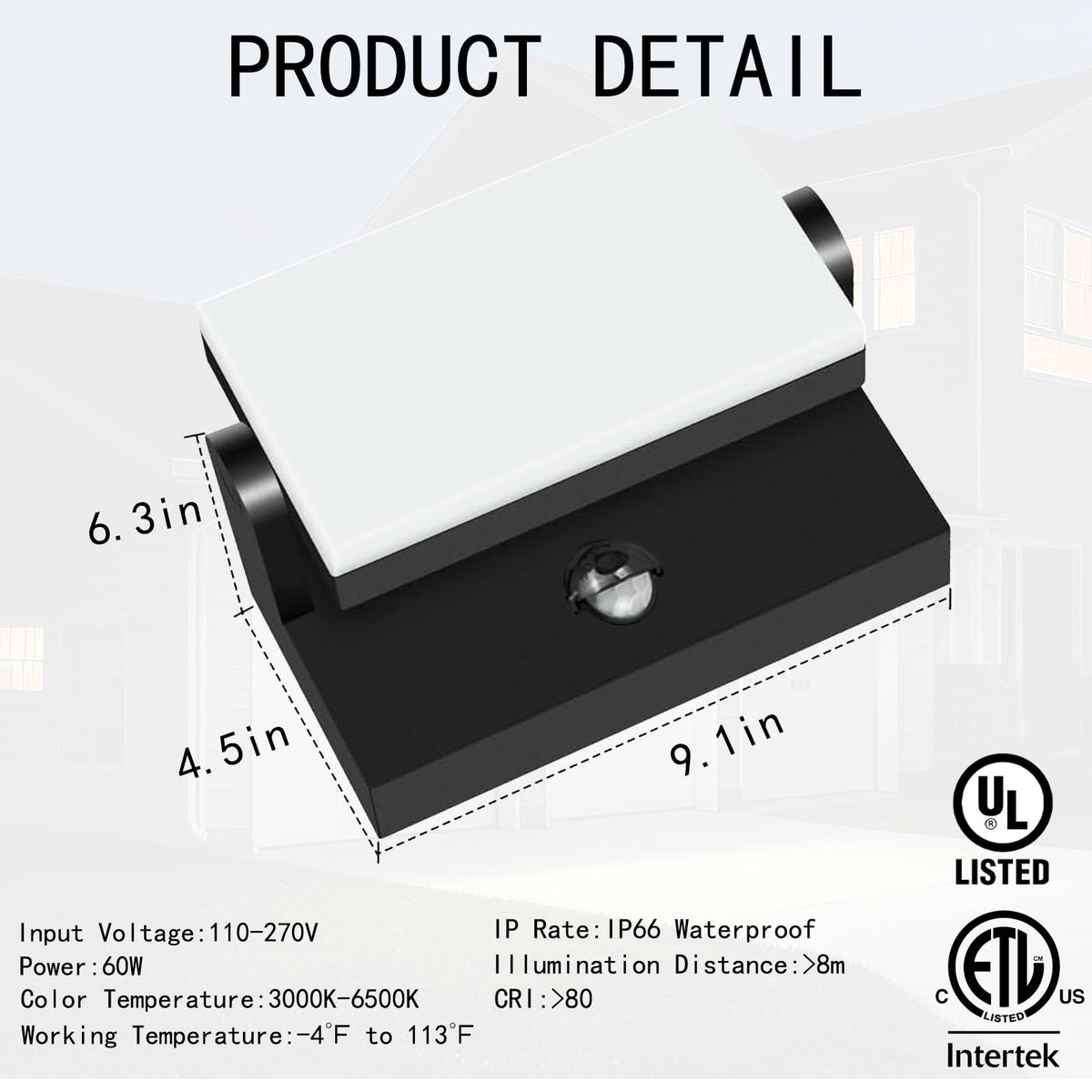 60W LED Motion Sensor Outdoor wall Light Fixtures,2 Pack