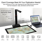 Large Format Book & Document Scanner, Capture Size A2/A3, 26MP USB Document Camera with Auto-Flatten, Fingerprint Removal Technologies, Multi-Language OCR, Compatible with Windows & macOS