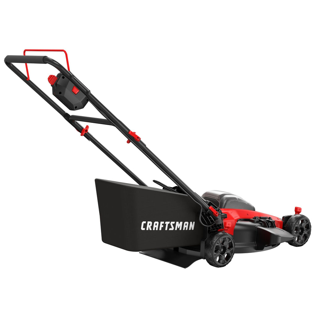 CRAFTSMAN V20 20 in Lawn Mower, 2 x 5Ah Batteries and 2 Chargers Included, High Effeciency Brushless Motor, Push Mower, Up to 50 Min of Runtime, Lightweight, Grass Bag, Low Profile (CMCMW220P2)