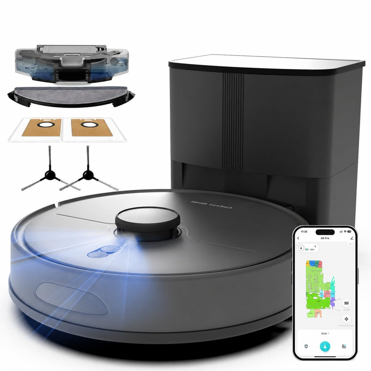 Robot Vacuum and Mop with Self-Emptying Station, 90 Days Hands-Free Robotic Vacuum Cleaner, 10000Pa Super Suction, LiDAR Navigation, Smart Mapping, WiFi/App/Voice Control for Home Pet Hair Hard Floors