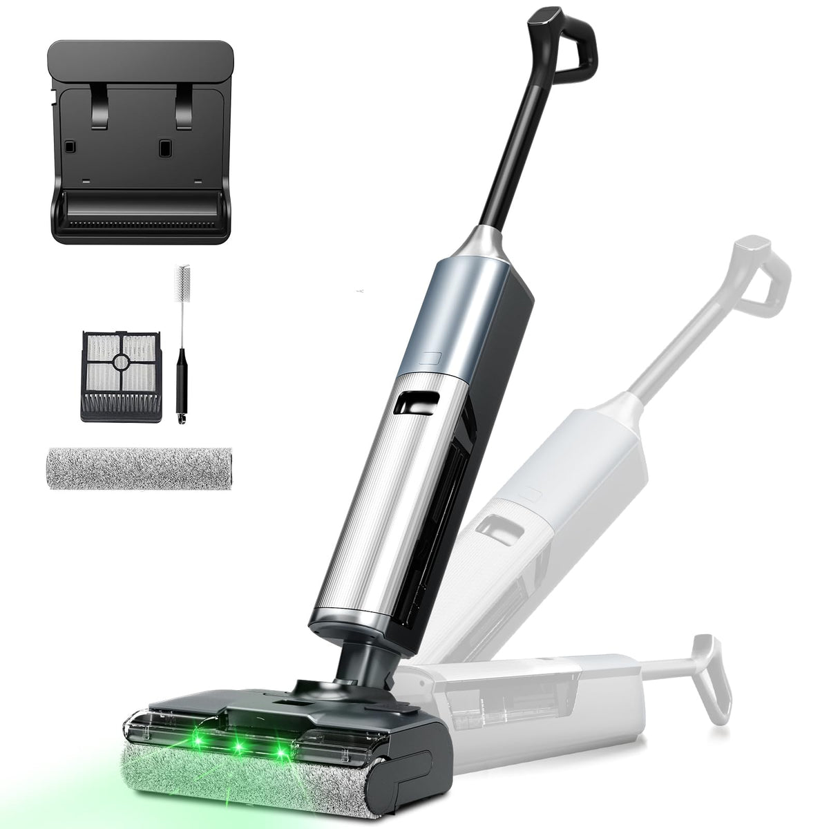 Wet Dry Vacuum Cleaner, 23KPa Wet Dry Vacuum Mop, Self-Cleaning Vacuum Mop Combo for Hard Floor, 180° Lay-Flat Design with Edge Cleaning, Up to 35 Min Runtime, LED Display & Voice Prompts