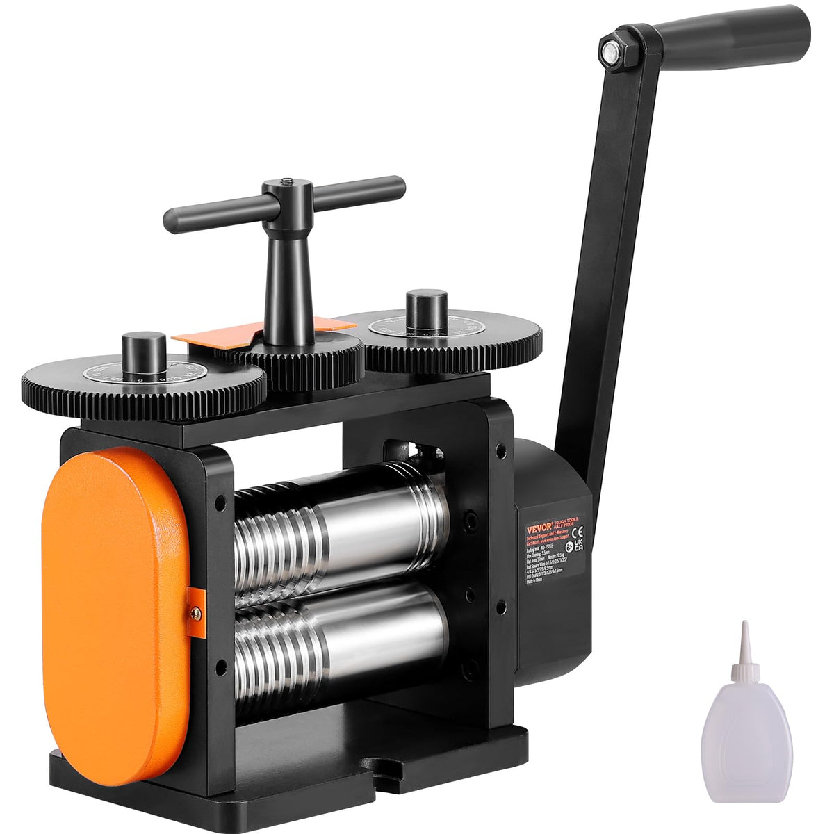 VEVOR Jewelry Press, 75mm Width, 3-in-1 Functionality, Gear Ratio 1:2, Adjustable 0.03-6.5mm Press Thickness, Ideal for Crafting Metal Jewelry Sheets, Squares, Wires, and Semicircles