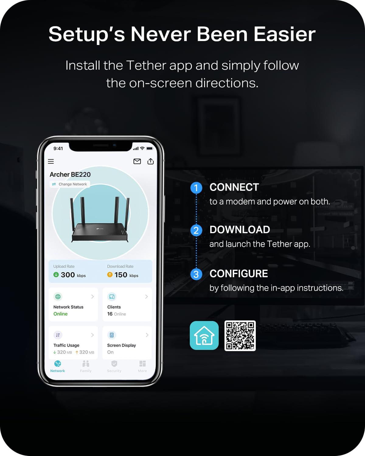 TP-Link BE3600 Dual-Band Wi-Fi 7 Router (Archer BE220)