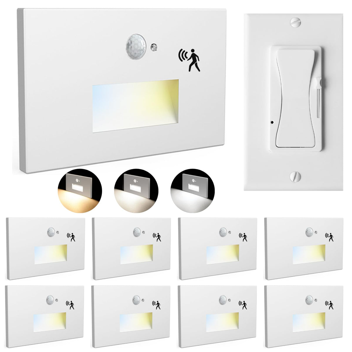 8 Pack 3CCT 120V Motion Sensor LED Step Lights Indoor Outdoor, White
