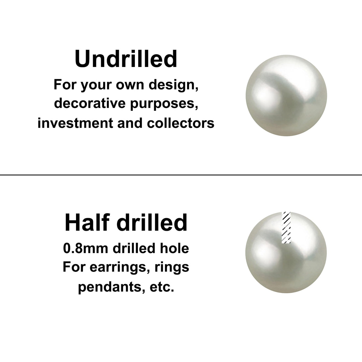 Pair of Japanese Freshwater Loose Cultured Pearls AAAA Graded White Color 5-10mm Half Drilled or Undrilled for Jewelry Making Rings, Pendants, Earrings Add On Beads – Orien Jewelry