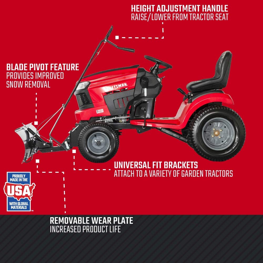 Craftsman 42 in Snow Blade for Lawn Tractors, Heavy-Duty Angled Snow Plow Attachment with Adjustable Trip Spring