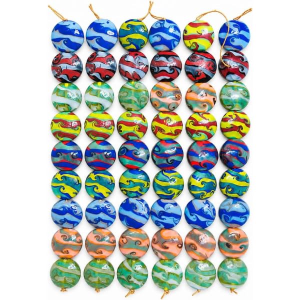 Lamp Work Handmade Glass Beads | 25mm Round Disc Beads | 8” Strands | Colorful Artisan Glass Beads for Jewelry Making | DIY Craft & Beading Supplies (20, Strands)