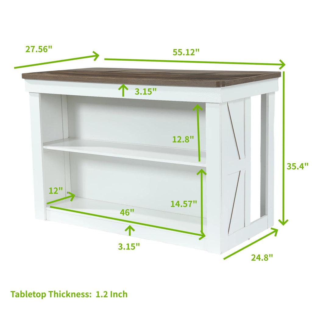 Craft Table with 2-Tier Storage, Counter Height Sewing Cutting Table