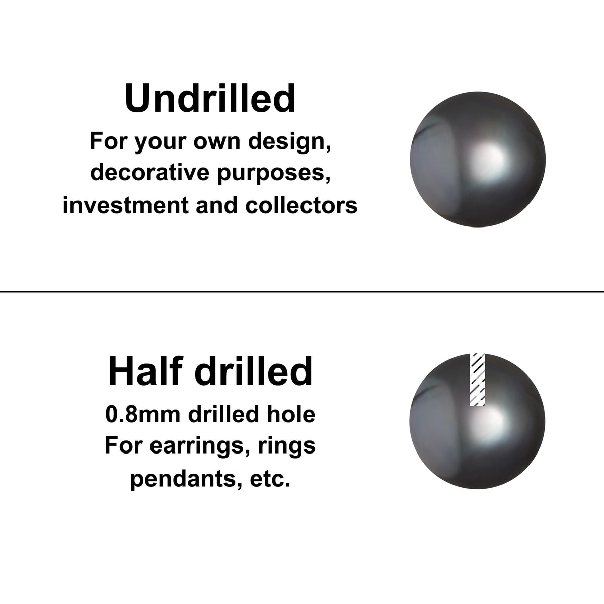 Pair of Japanese Freshwater Loose Cultured Pearls AAAA Graded Black Color 5-10mm Half Drilled or Undrilled for Jewelry Making Rings, Pendants, Earrings Add On Beads – Orien Jewelry