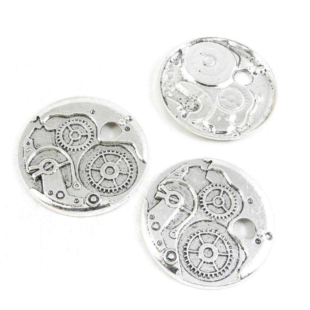 80 Pieces Antique Silver Tone Jewelry Making Charms Crafting Beading Craft G5SF8 Gear Wheel Movement