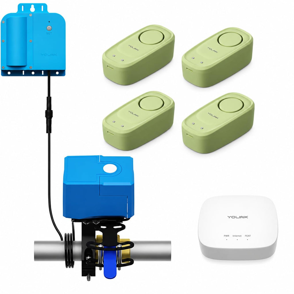 YoLink X3 Version Smart Water Leak Protection Kit: X3 Valve Controller, Bulldog, (4) Leak Sensors & Hub