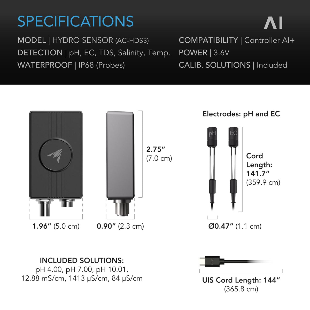 AC Infinity Hydro Sensor, Water and Nutrient Monitoring for UIS Controllers