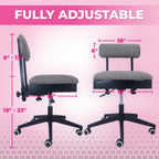 Pink Power Sewing Chair with Wheels and Adjustable Back Support, Gray