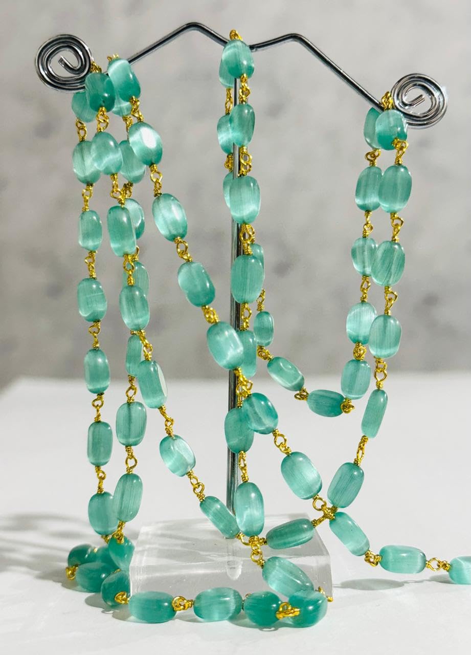 4x7mm Turquoise Oval Beads Rosary Chain, Gold Plated Brass Wire Wrapped Chain by Foot, Jewelry Making Supplies for Necklaces, Bracelets, Earrings – DIY Craft Beading Chain (25 Feet)