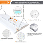 2FT LED Linear High Bay Fixture with Motion Sensor, 155W LED Shop Light, 20,925lm 135LM/W, 120-277V, 5000K Daylight Linear Hanging Light, UL Listed - 4PK