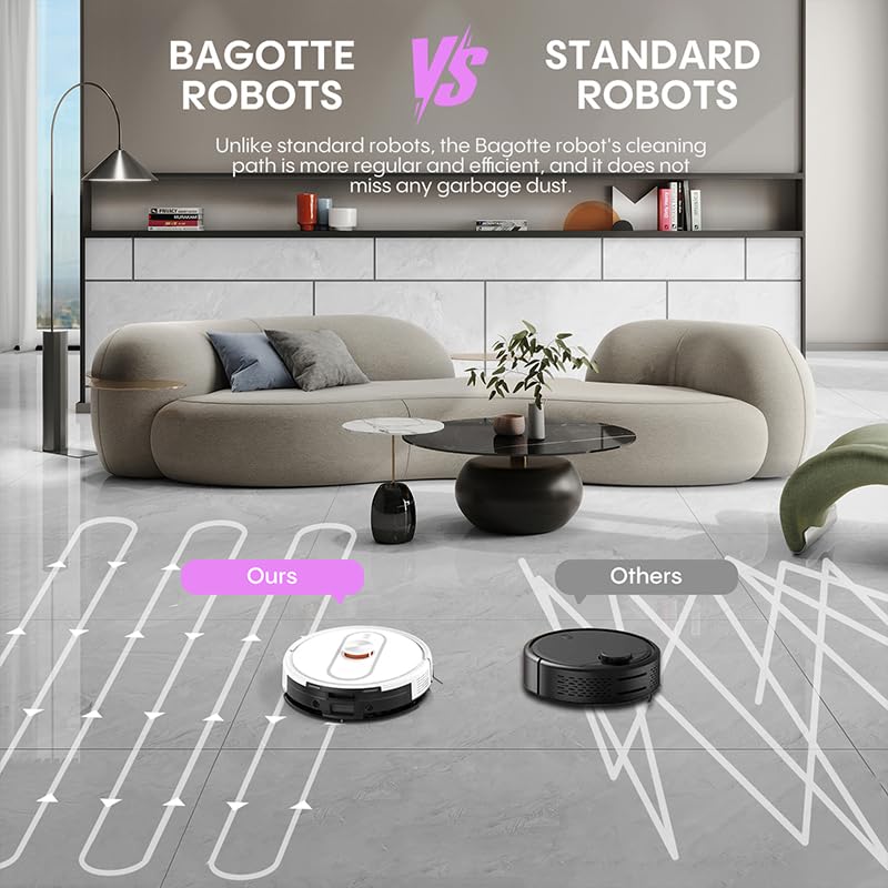 Bagotte Robot Vacuum and Mop Combo, 6000Pa LiDAR Navigation Robotic Vacuum with Mapping, Self-Emptying Station for 90 Days Hands-Free Cleaning, Wi-Fi/App/Voice Control, for Carpets&Hard Floors