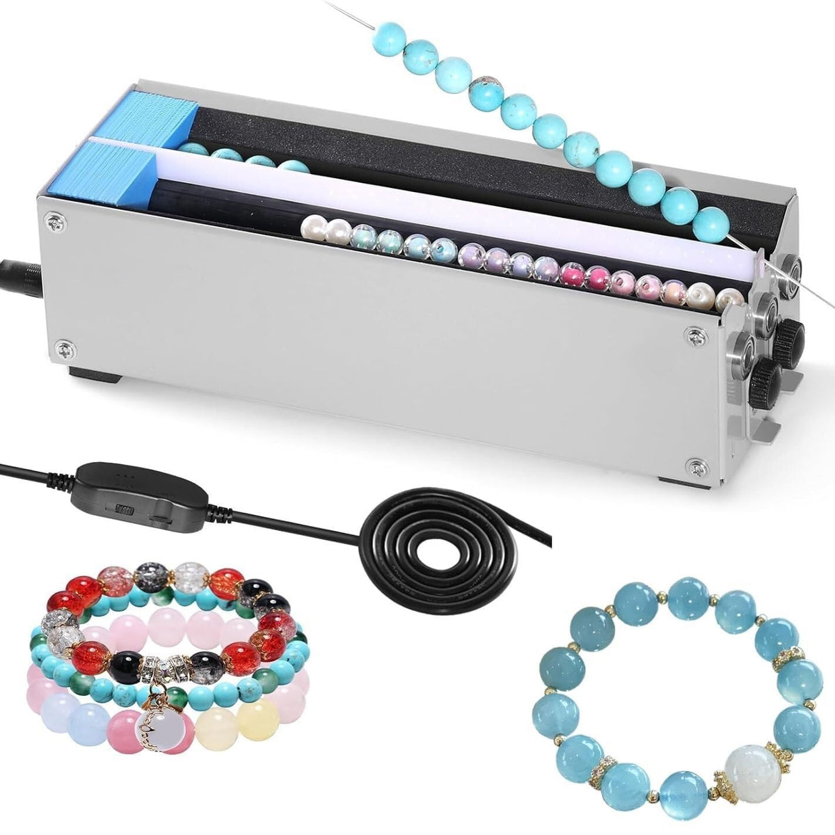 Electric Beading Machine, Multifunctional Bead String Machine,2 Channels Portable Bead Threading, for Jewelry Bracelets Necklace Making