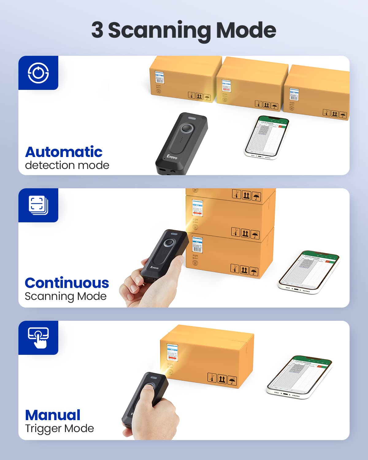 Eyoyo 2-Pack Portable Mini 2D Bluetooth Barcode Scanner Wireless with Clip