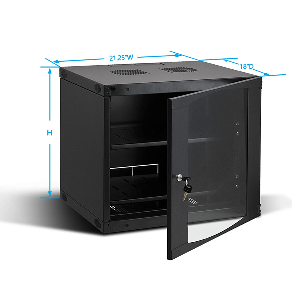 Wall Mount Server Cabinet for Networking Data Home Video WiFi Internet System with 12 inch Install Depth (6U 450mm deep)