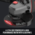 CRAFTSMAN V20 Cordless Angle Grinder Tool Kit, 4-1/2 inch, Battery and Charger Included (CMCG400M1)