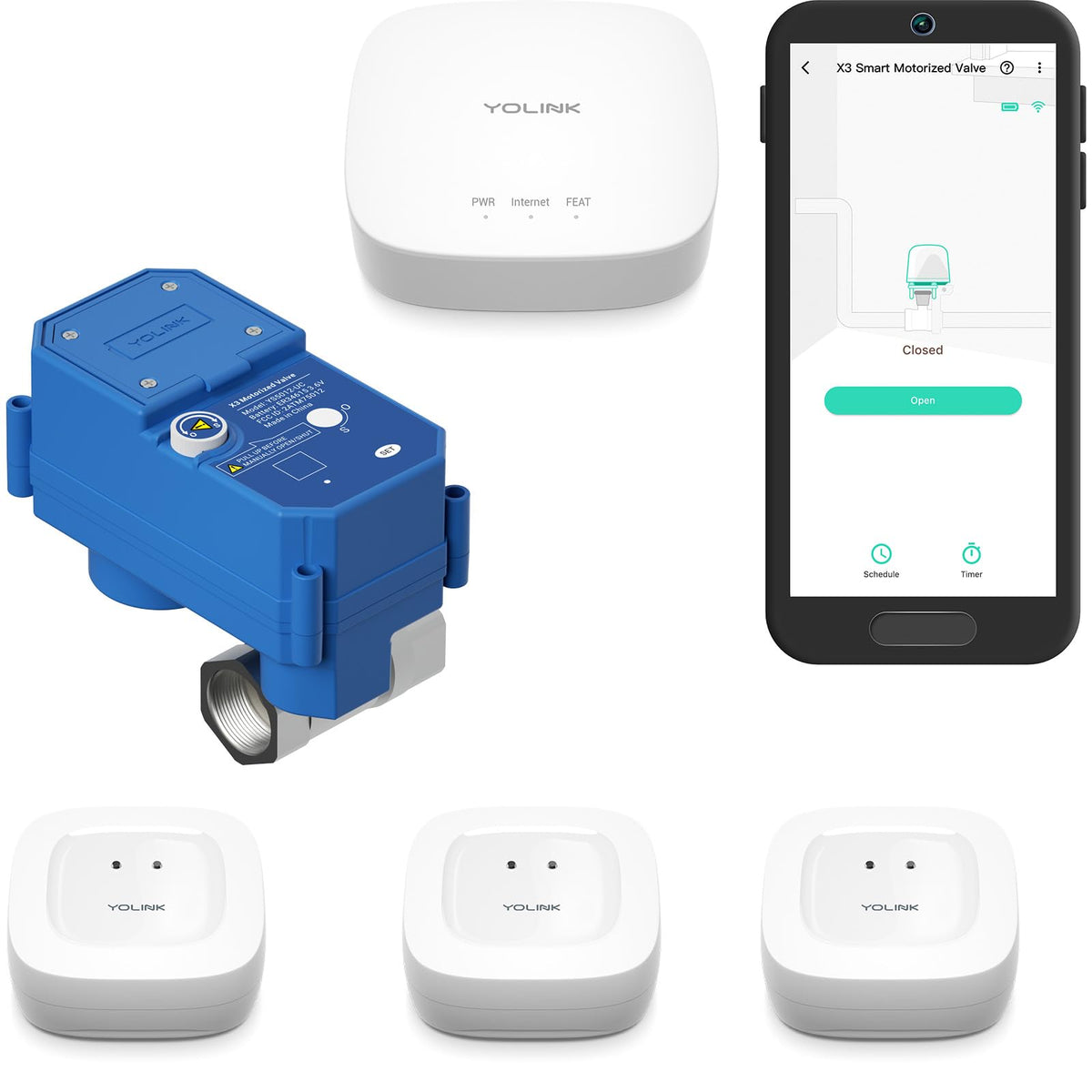 YoLink X3 Water Shutoff Kit: 0.75" Valve + 3-Pack Sensors + Hub