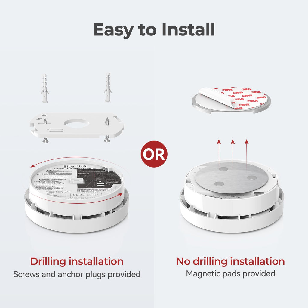 SITERLINK Smoke Detectors 10 Year Battery Backup UL217 ,GS525A 10 Pack