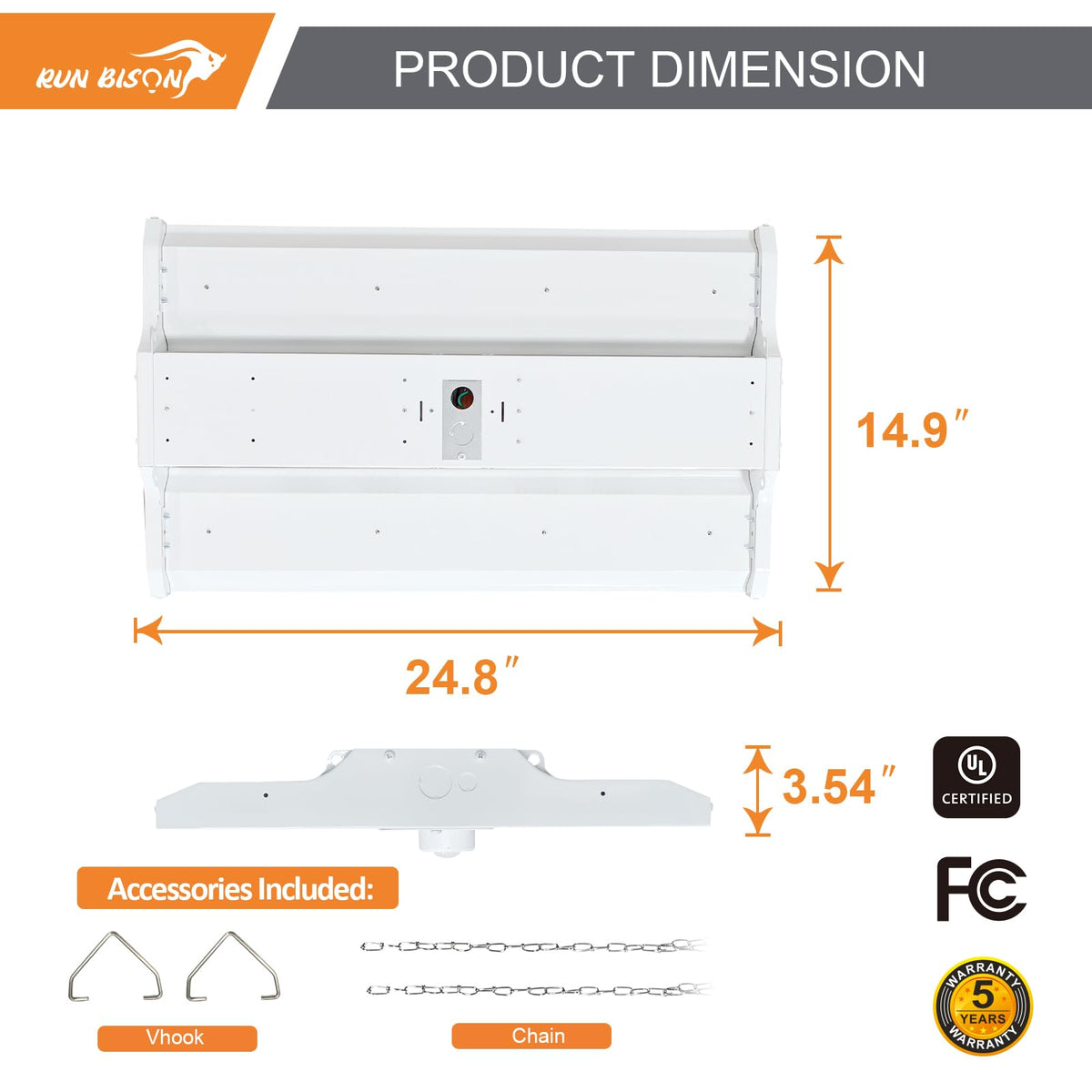 2FT LED Linear High Bay Fixture with Motion Sensor, 155W LED Shop Light, 20,925lm 135LM/W, 120-277V, 5000K Daylight Linear Hanging Light, UL Listed - 4PK