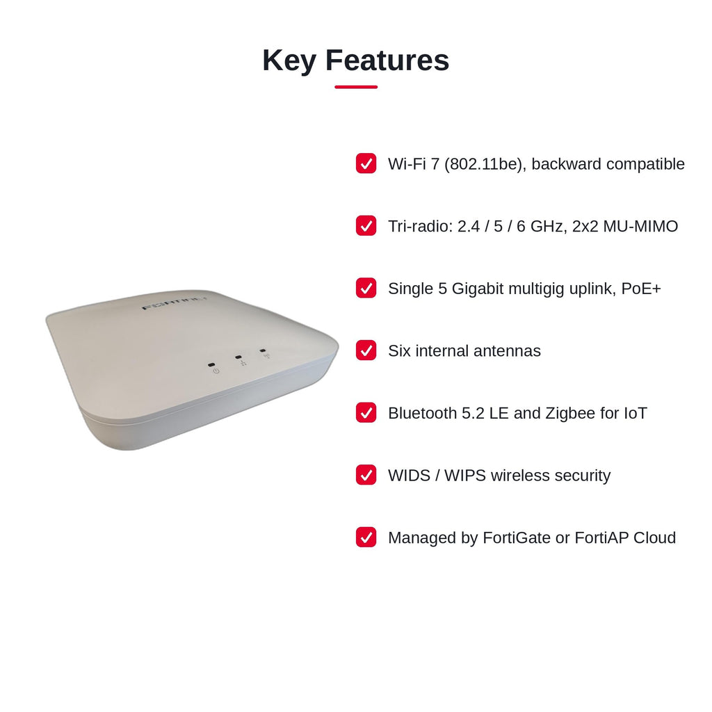 Fortinet - FAP-231K-A - Fortinet FortiAP 231K Tri Band Wi-Fi 7 IEEE 802.11a/b/g/n/ac/ax/be/e/h/i/j/k/r/v 9.32 Gbit/s