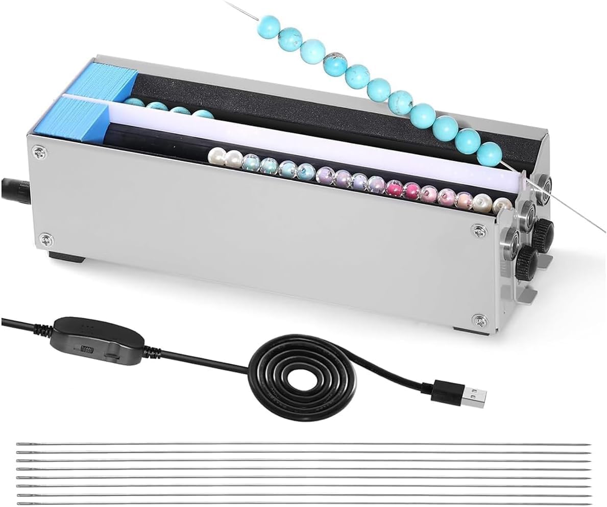 Piefeak Semi-Automatic Beading, 100W Electric Bead String Maker with Adjustable Roller Width, 2 Channels, Quick Beading for Jewelry Making
