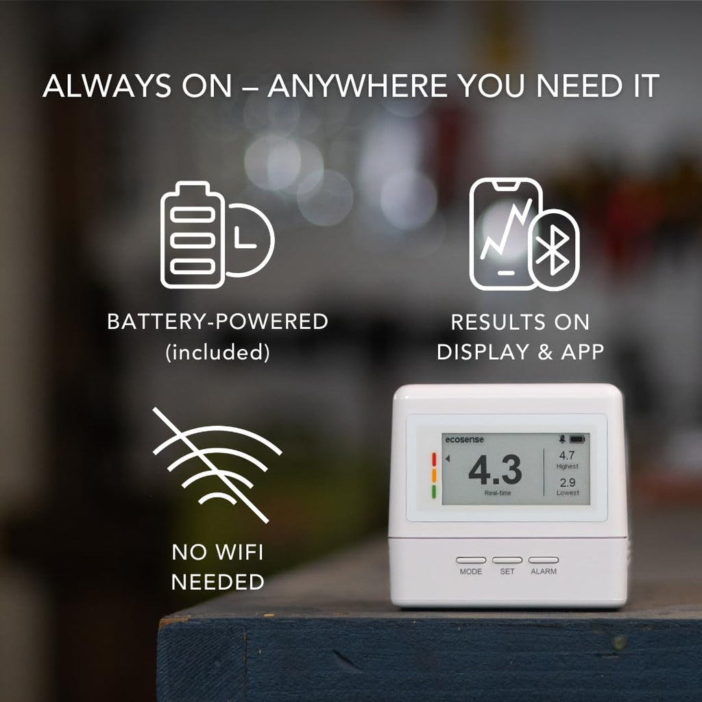 Ecosense Continuous Home Radon Detector, Battery Powered, Display, EF100