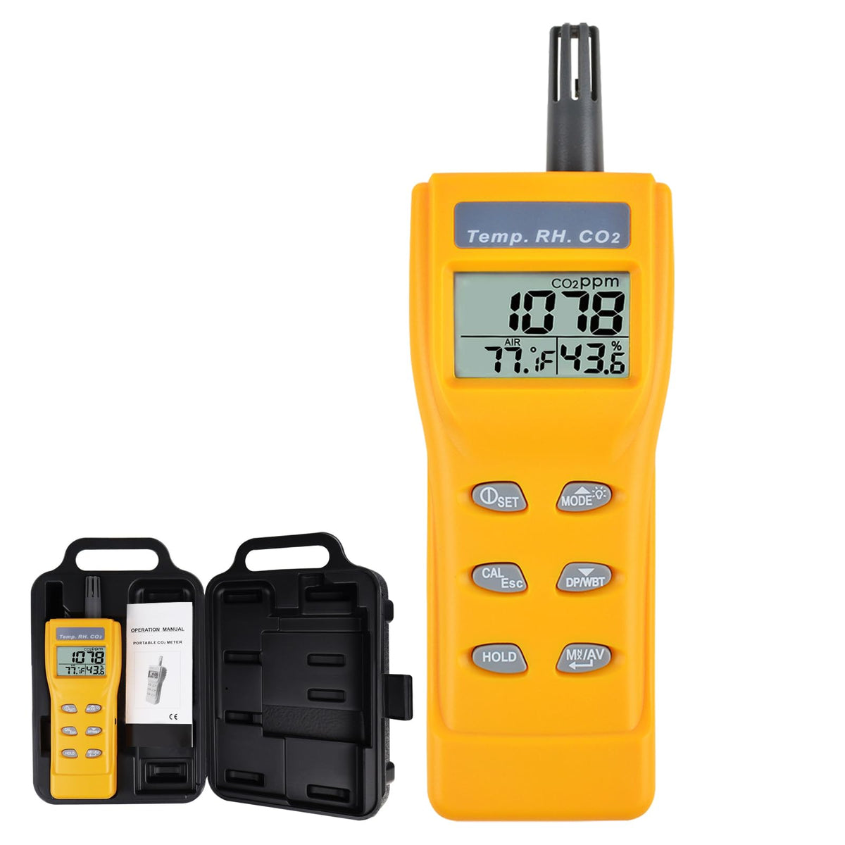 CO2 Meter Portable CO2 Detector Digital CO2 Monitor with Alarm Function Carbon Dioxide Temperature and Humidity Meter, NDIR CO2 Sensor Indoor Air Quality Monitor for Home Office Grow Room