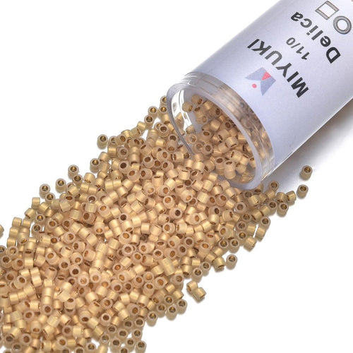 30g Miyuki Delica 11/0 Seed Beads, Translucent 24Kt Gold-Lined Opal DB230