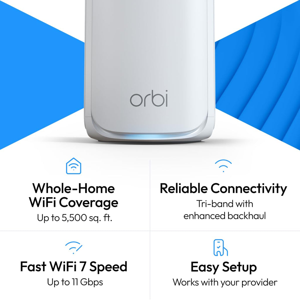 NETGEAR Orbi 770 Series WiFi 7 Mesh System, Up to 5,500 sq ft., 2 Pack